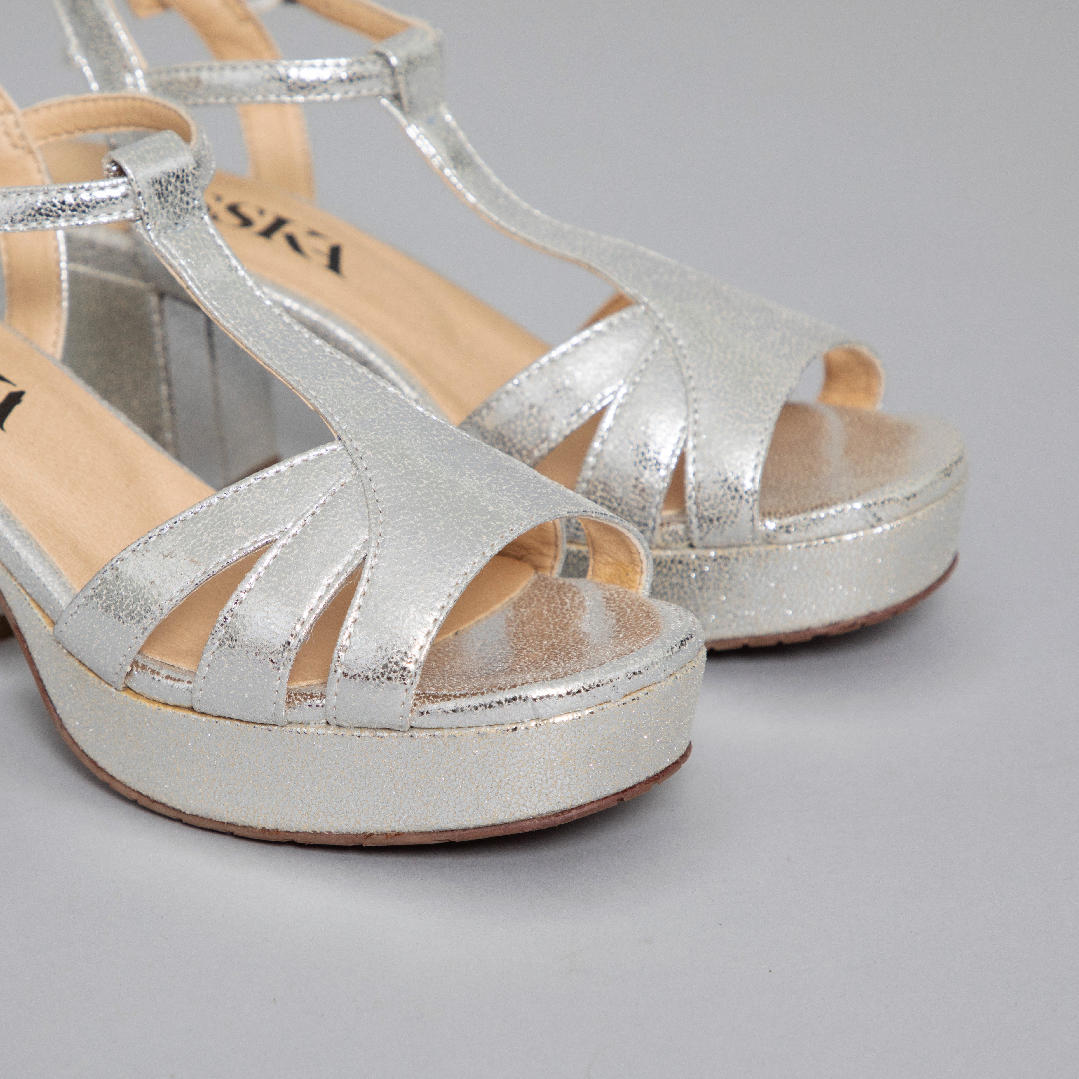 Charlie WIDE Vegan Silver Mid Sandal by Esska