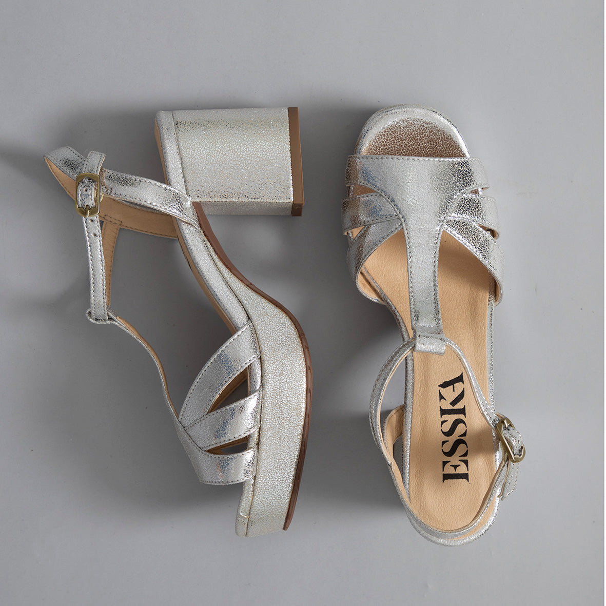 Charlie WIDE Vegan Silver Mid Sandal by Esska