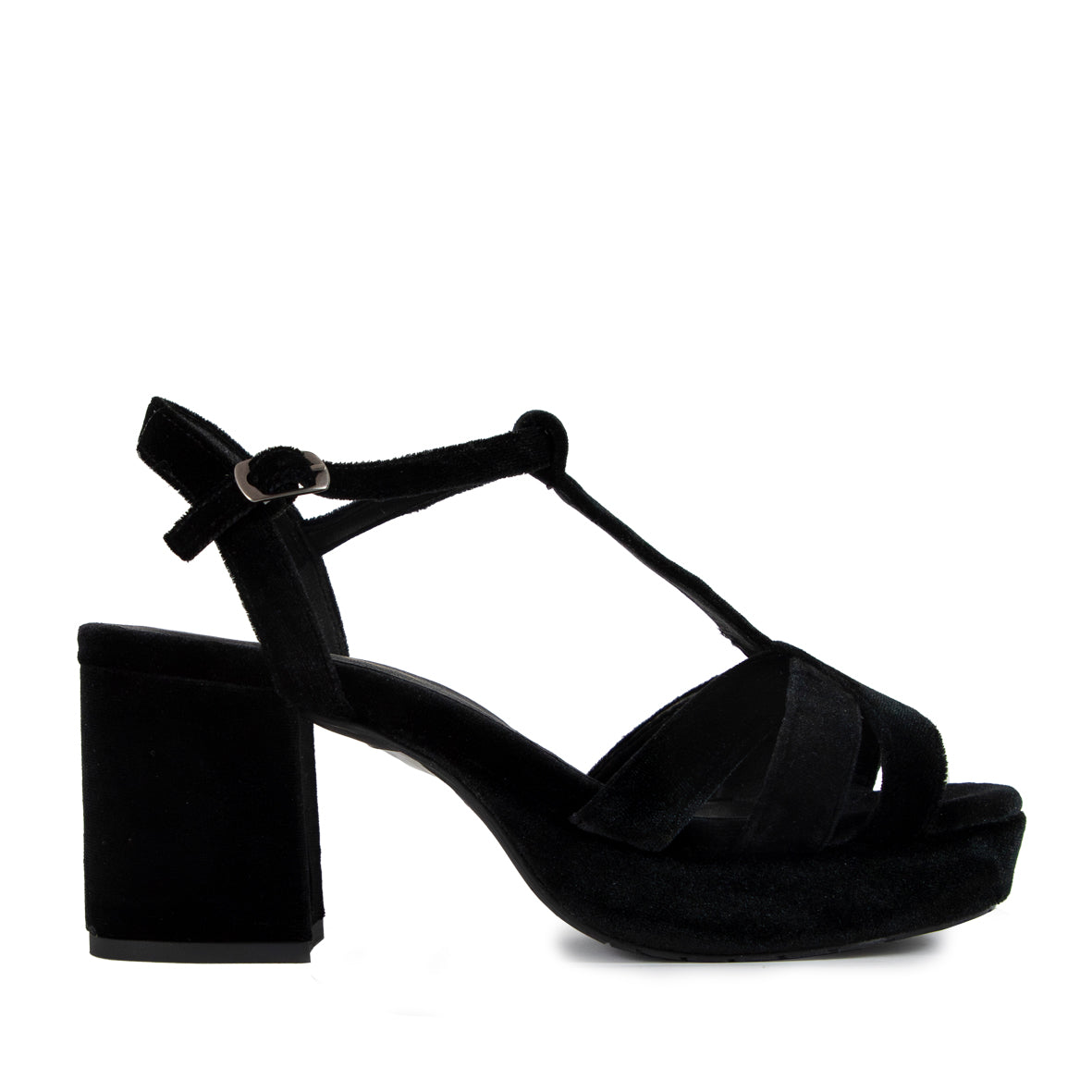 Charlie WIDE Velvet Black Mid Sandal by Esska