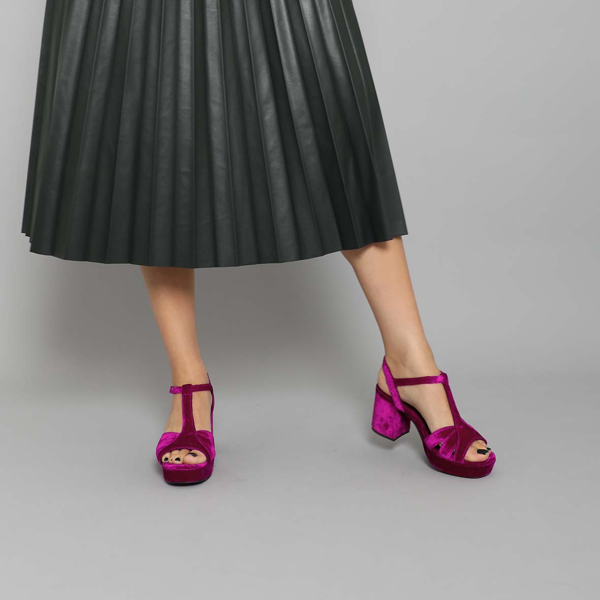 Charlie WIDE Velvet Magenta Mid Sandal by Esska