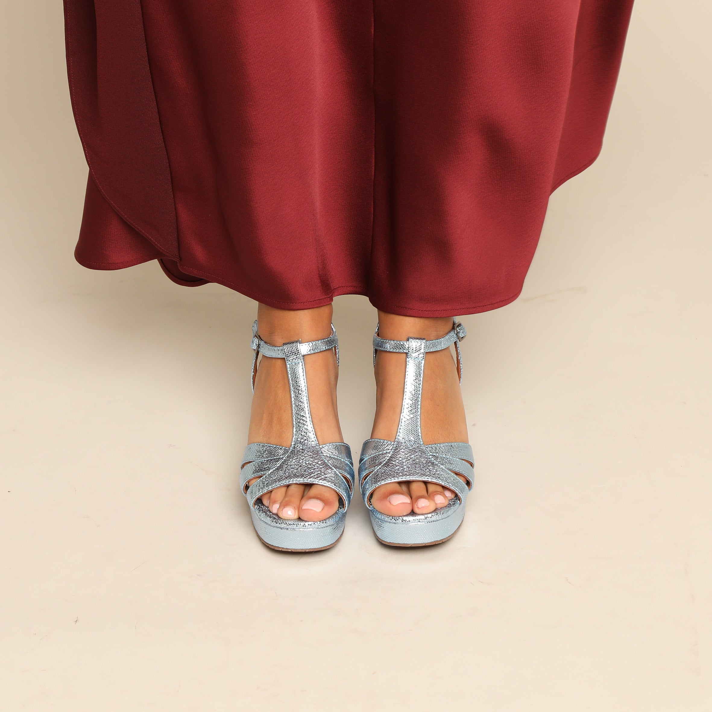 Charlie Metallic Blue Mid Sandal by Esska Shoes Ltd