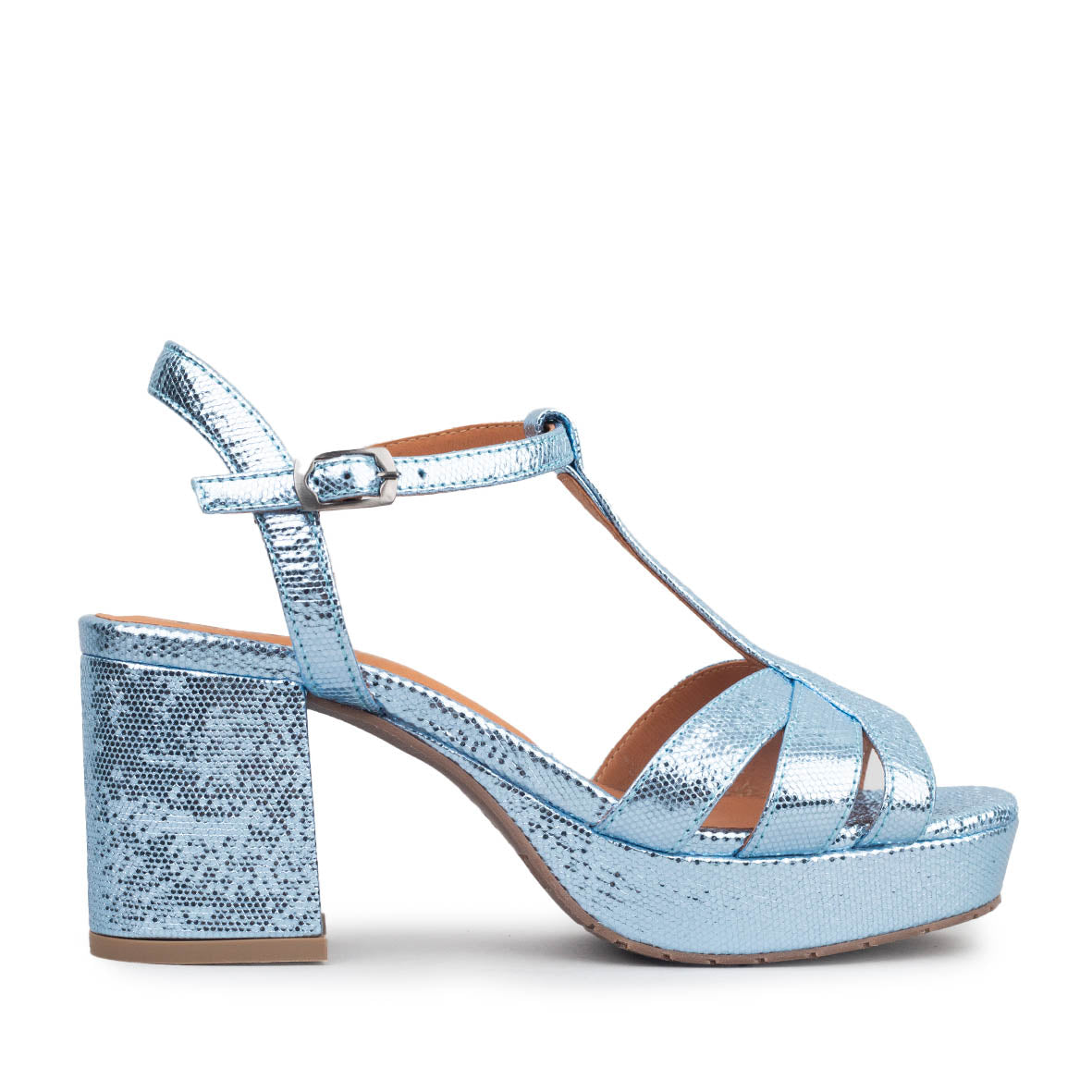 Charlie Metallic Blue Mid Sandal by Esska Shoes Ltd