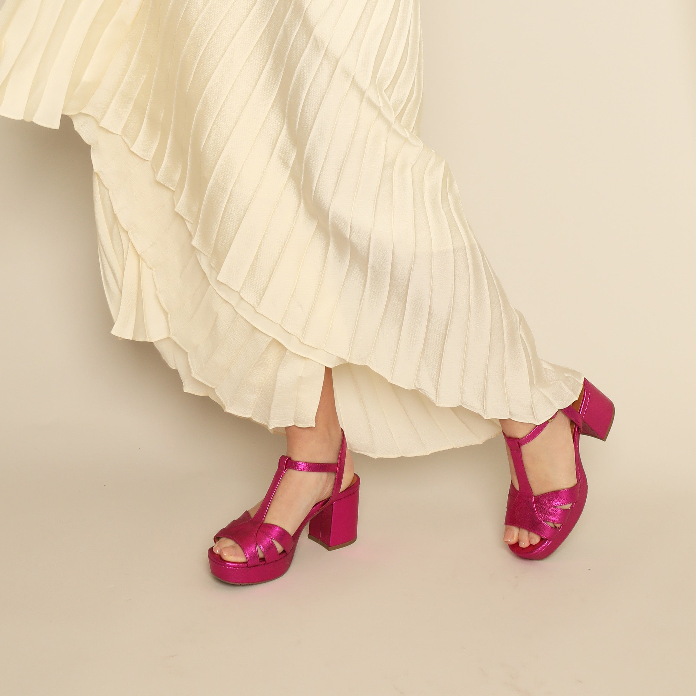 Charlie WIDE Metallic Fuchsia Mid Sandal by Esska