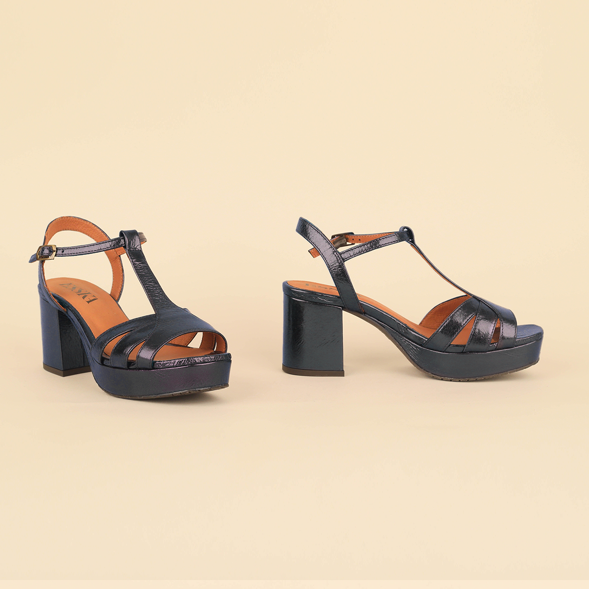 Charlie WIDE Metallic Navy AW Mid Sandal by Esska