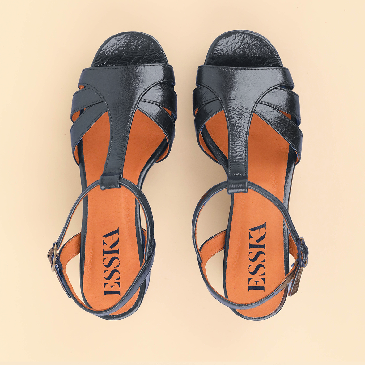 Charlie WIDE Metallic Navy AW Mid Sandal by Esska