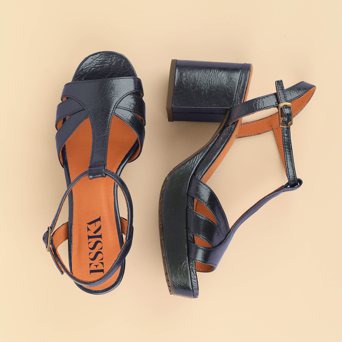 Charlie WIDE Metallic Navy AW Mid Sandal by Esska