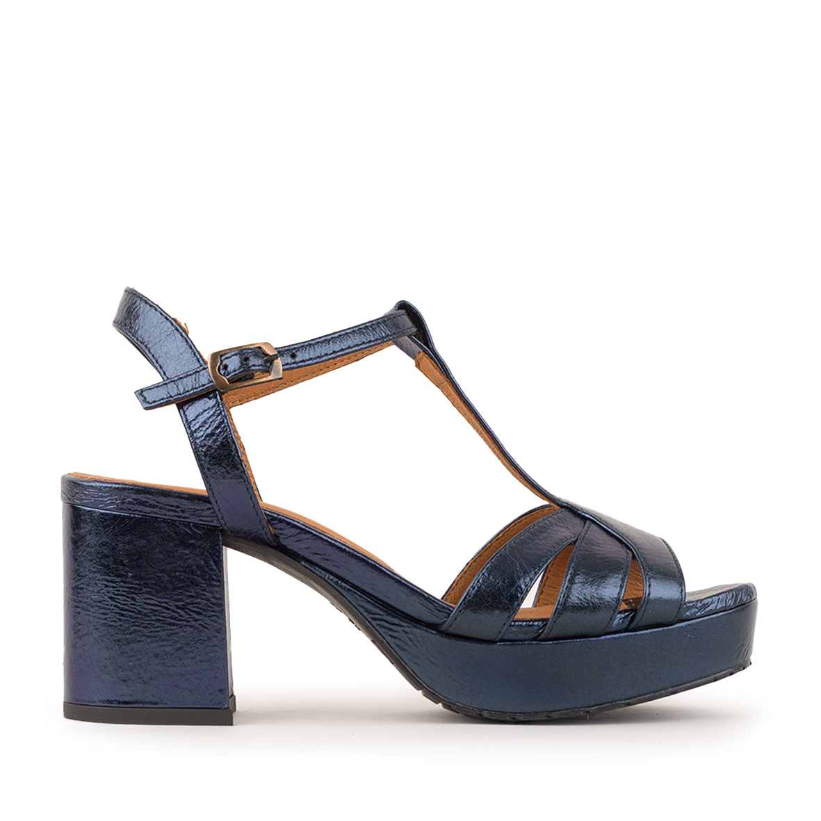 Charlie WIDE Metallic Navy AW Mid Sandal by Esska