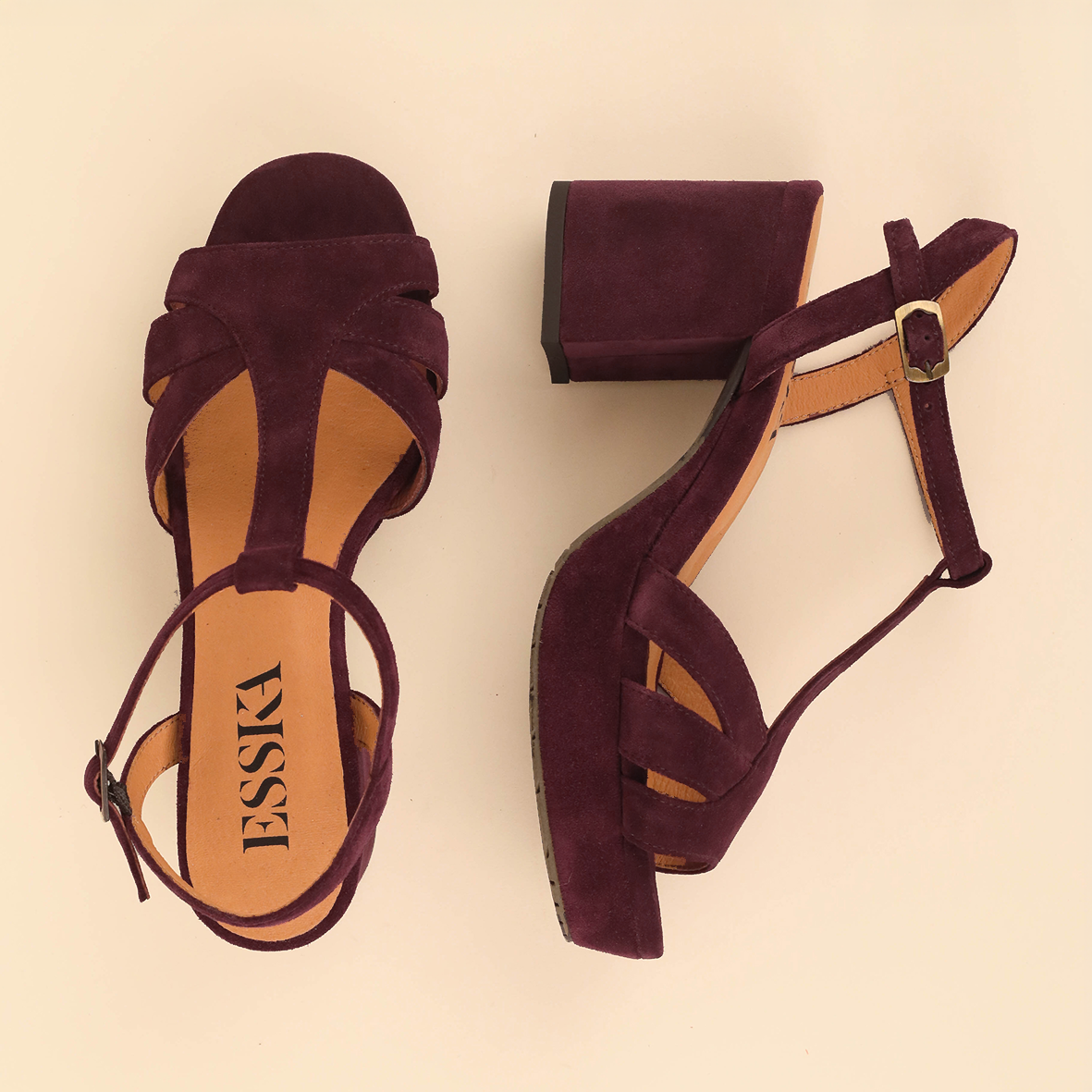 Charlie WIDE Plum Mid Sandal by Esska