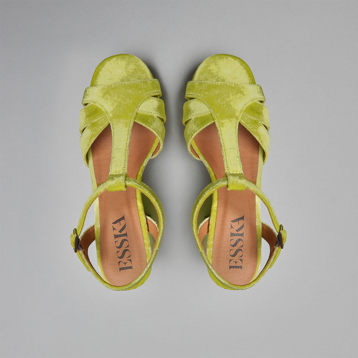 Charlie Velvet Lime Mid Sandal by Esska Shoes Ltd