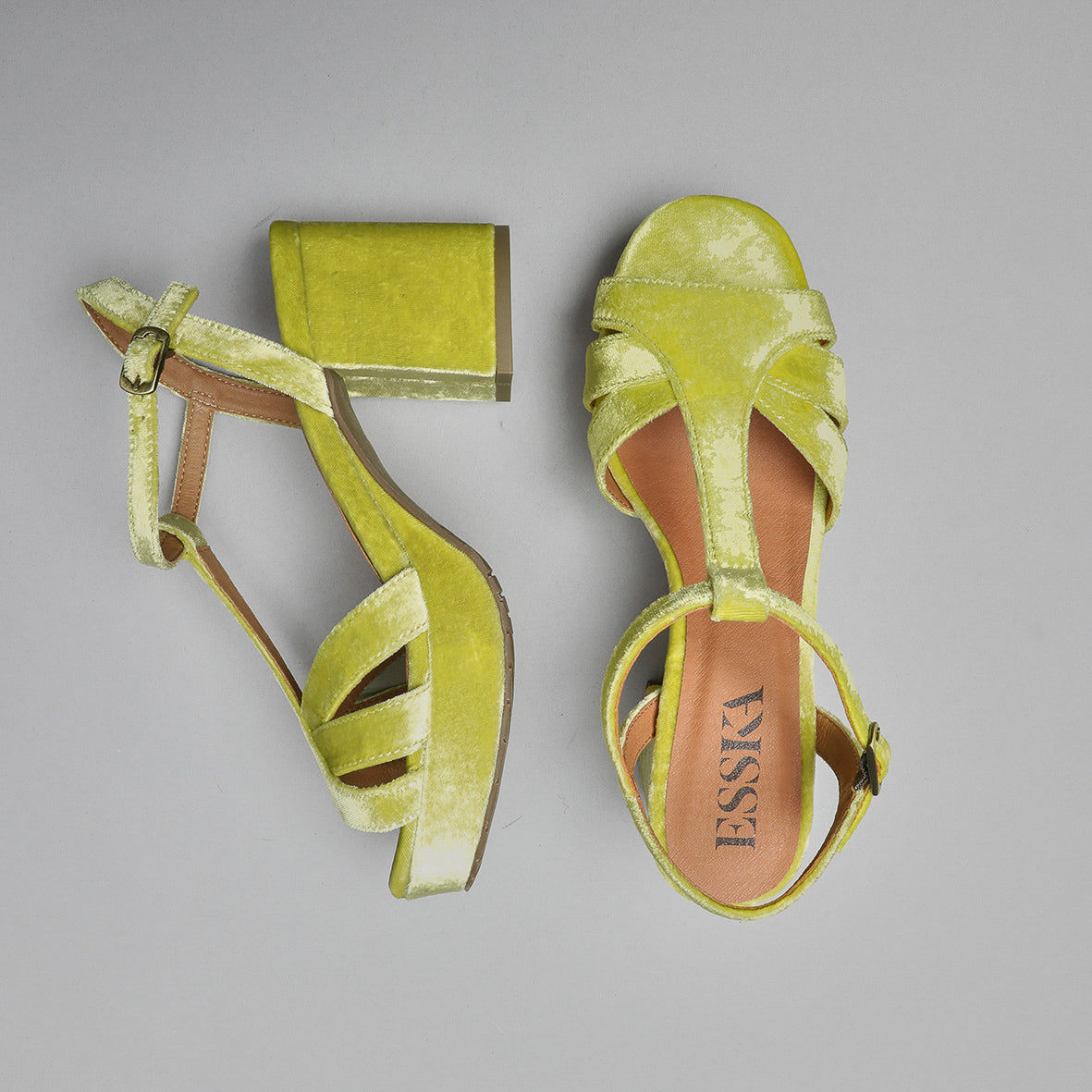 Charlie Velvet Lime Mid Sandal by Esska Shoes Ltd