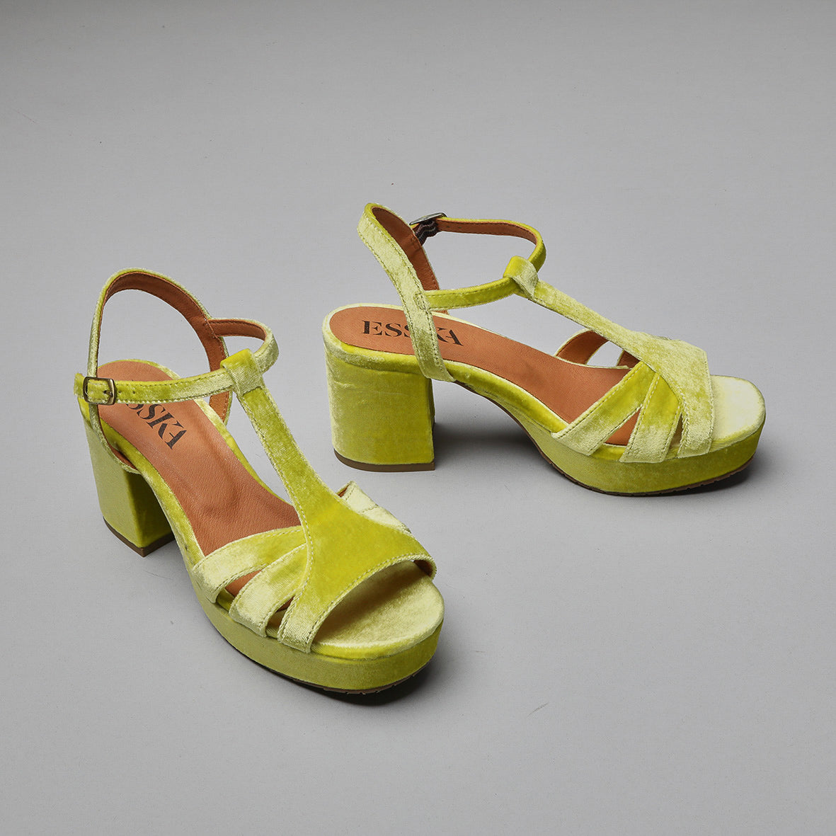 Charlie Velvet Lime Mid Sandal by Esska Shoes Ltd