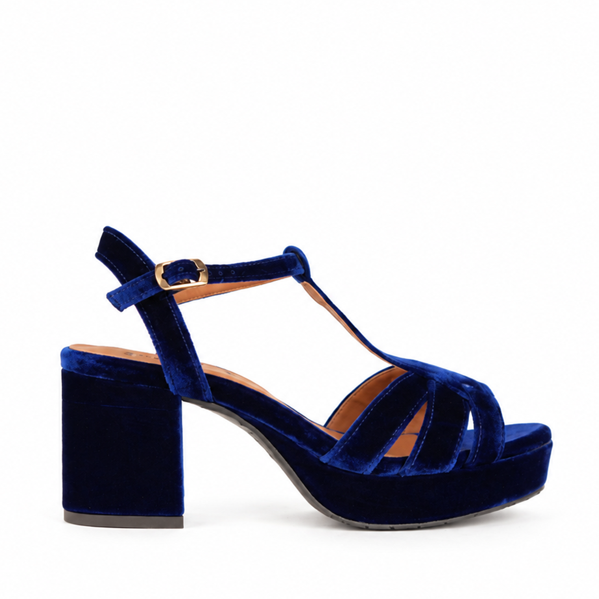 Charlie Velvet Electric Blue Mid Sandal by Esska