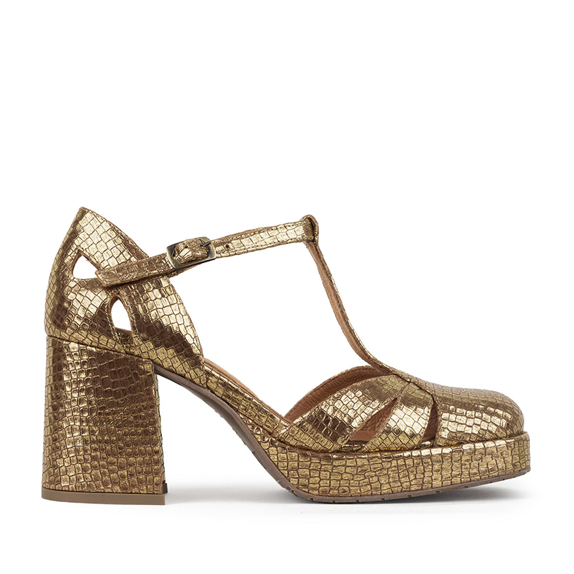 Chaza WIDE Antique Gold Mid Shoe by Esska