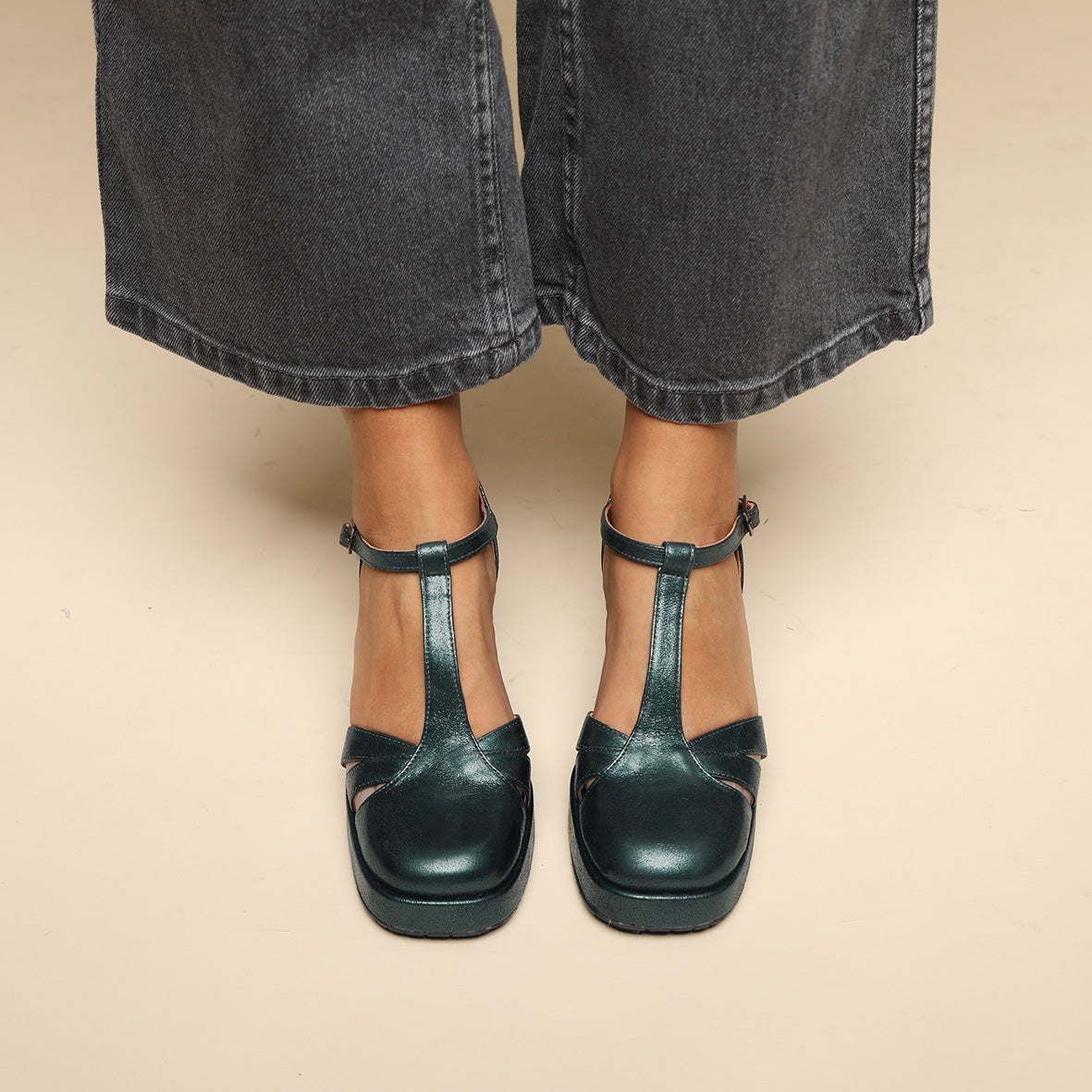 Chaza Metallic Green Mid Shoe by Esska