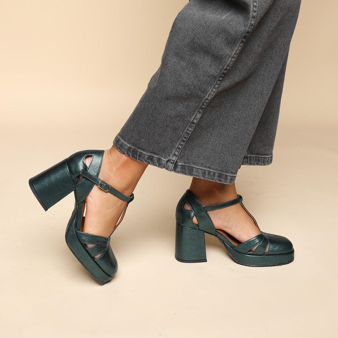 Chaza Metallic Green Mid Shoe by Esska