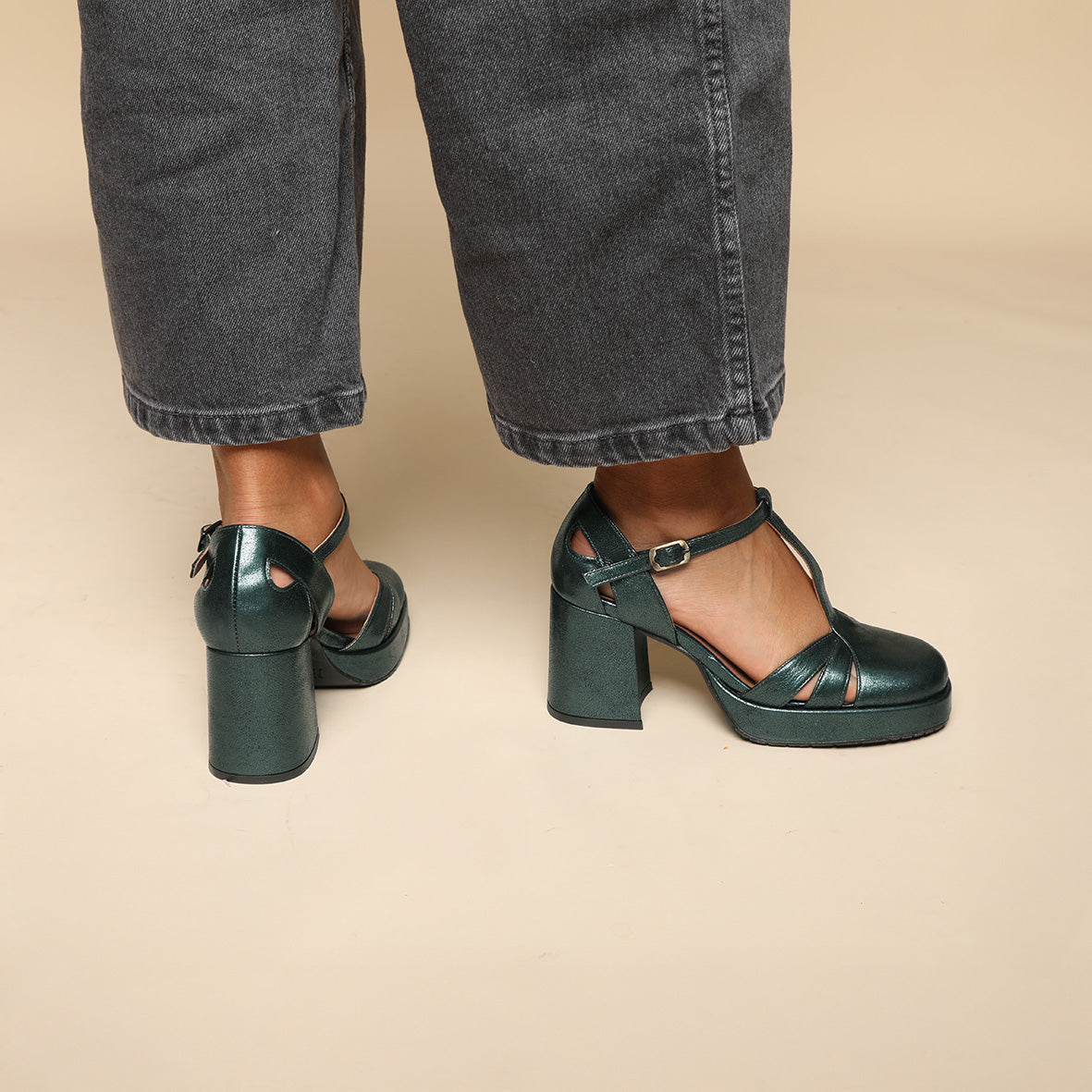 Chaza Metallic Green Mid Shoe by Esska