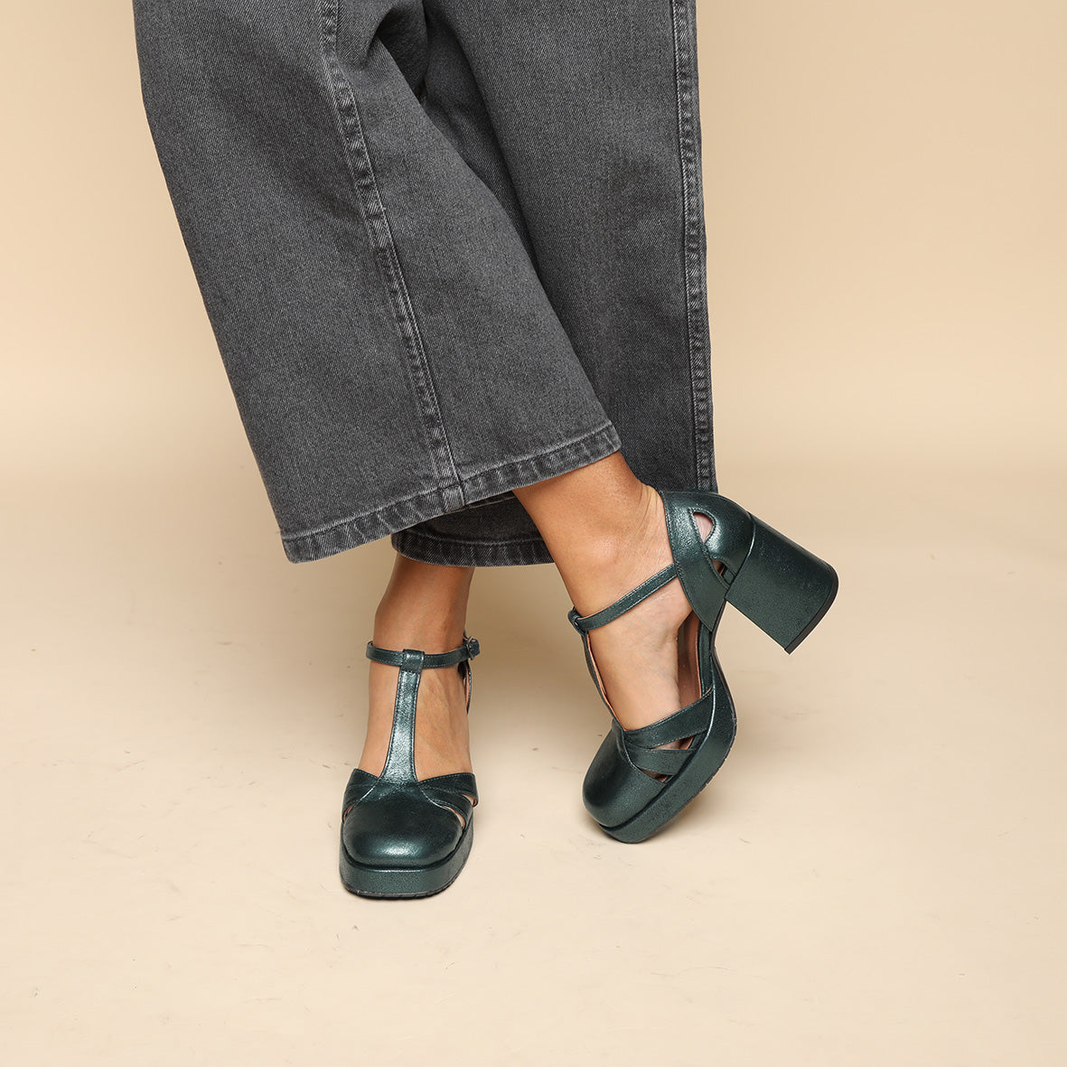 Chaza Metallic Green Mid Shoe by Esska