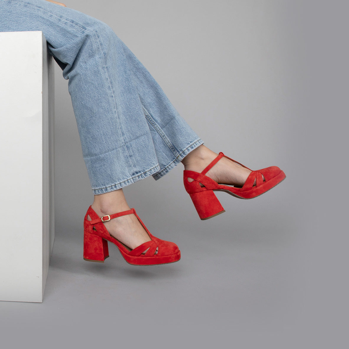 Chaza WIDE Red Suede Mid High Shoe by Esska