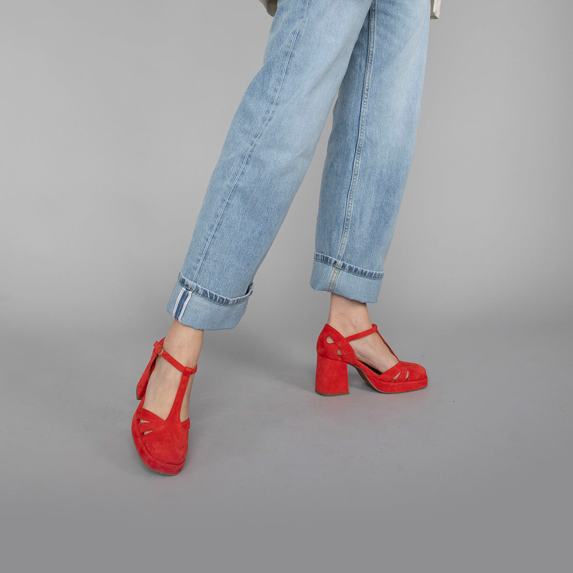 Chaza WIDE Red Suede Mid High Shoe by Esska