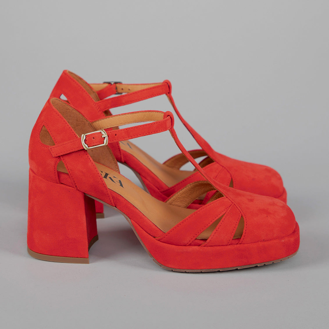 Chaza WIDE Red Suede Mid High Shoe by Esska