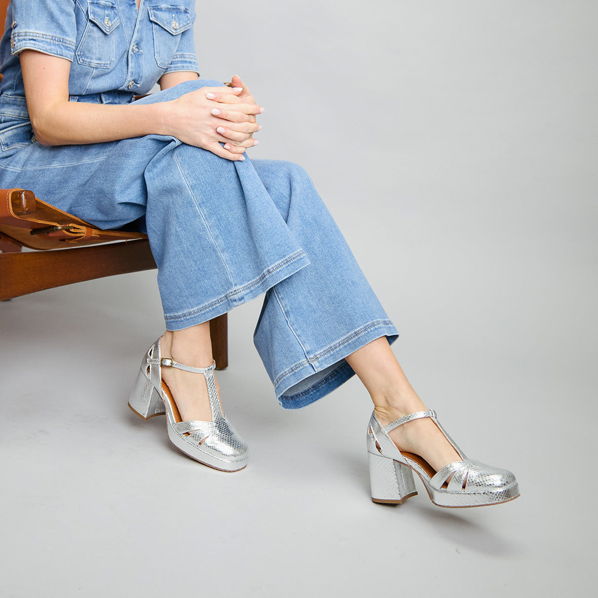 Chaza WIDE Embossed Silver Mid High Shoe by Esska