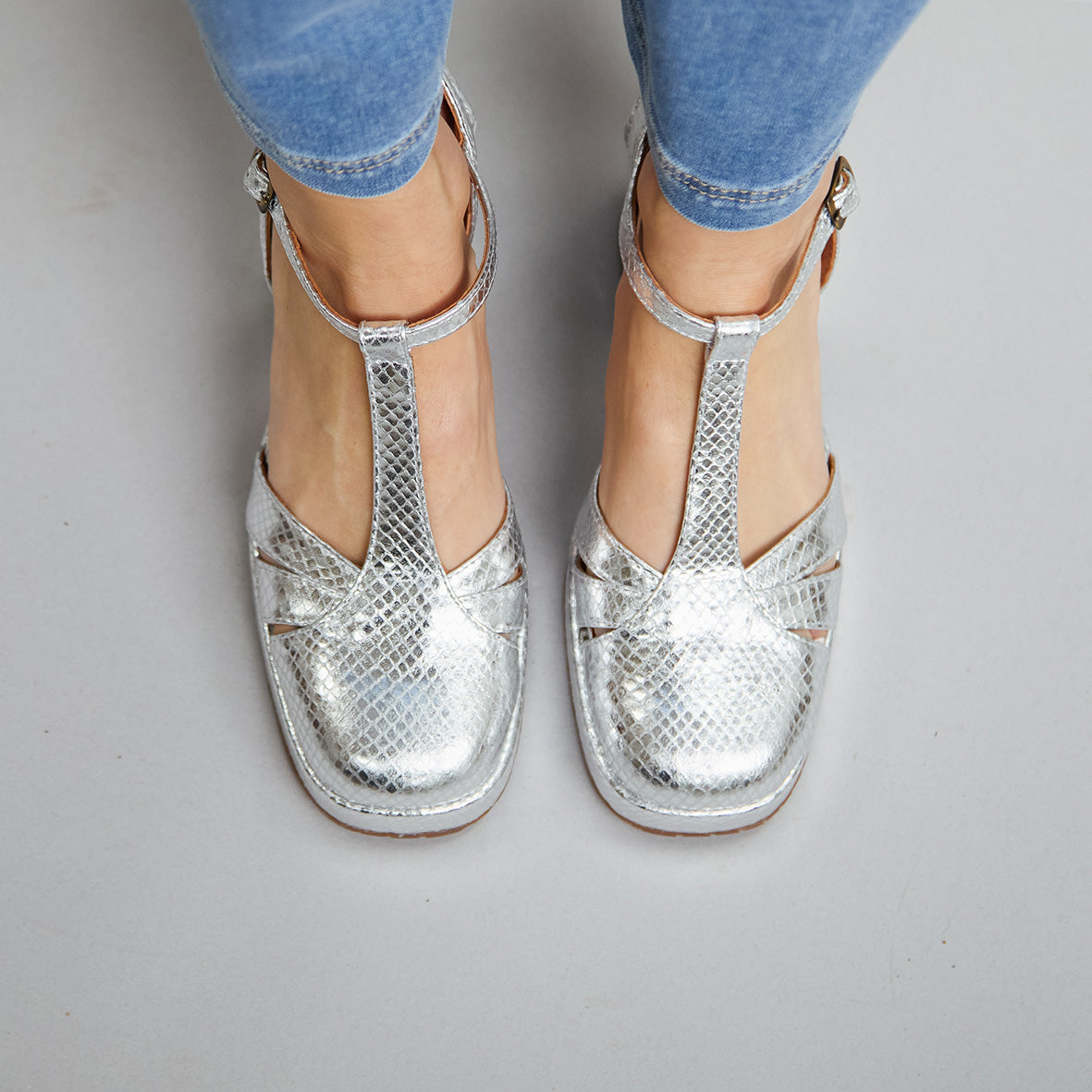 Chaza WIDE Embossed Silver Mid High Shoe by Esska
