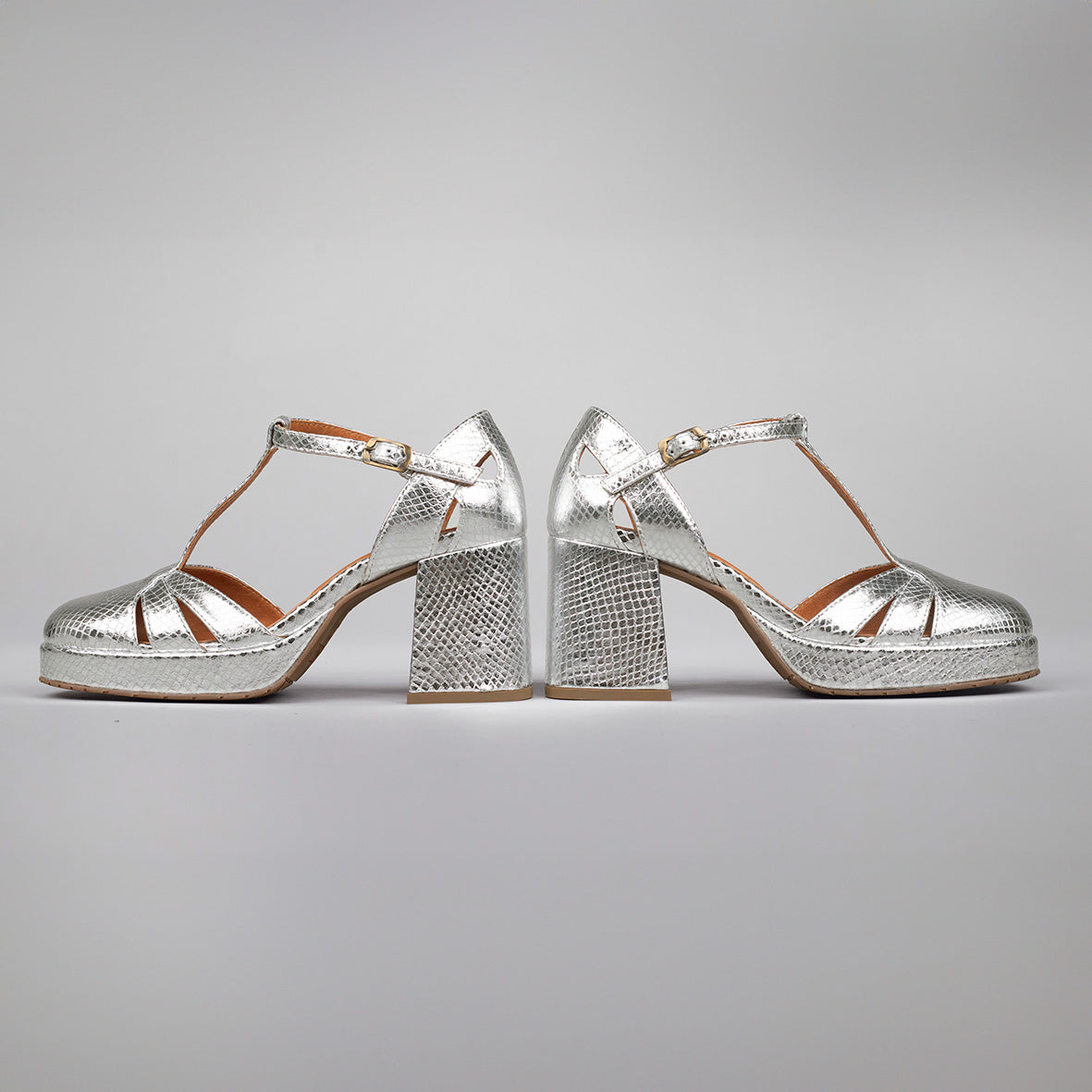 Chaza WIDE Embossed Silver Mid High Shoe by Esska