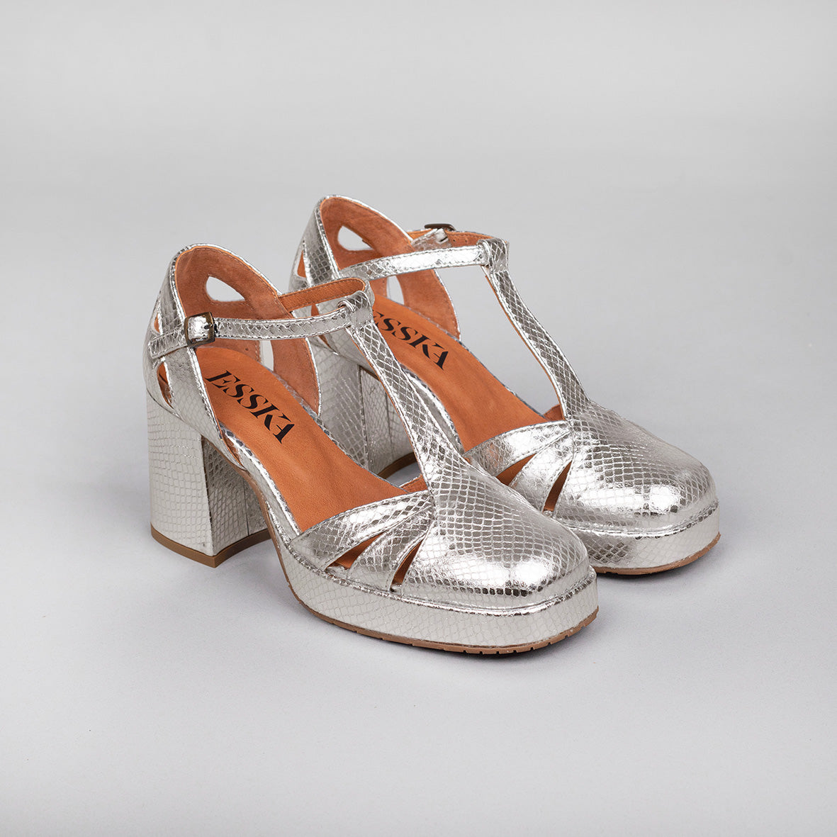 Chaza WIDE Embossed Silver Mid High Shoe by Esska