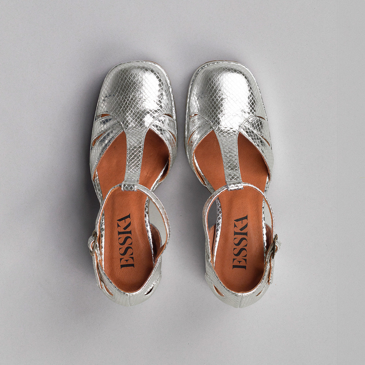 Chaza WIDE Embossed Silver Mid High Shoe by Esska