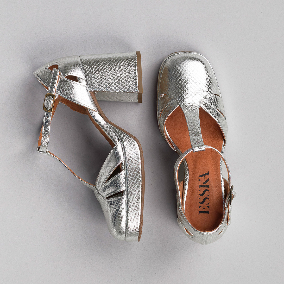 Chaza WIDE Embossed Silver Mid High Shoe by Esska