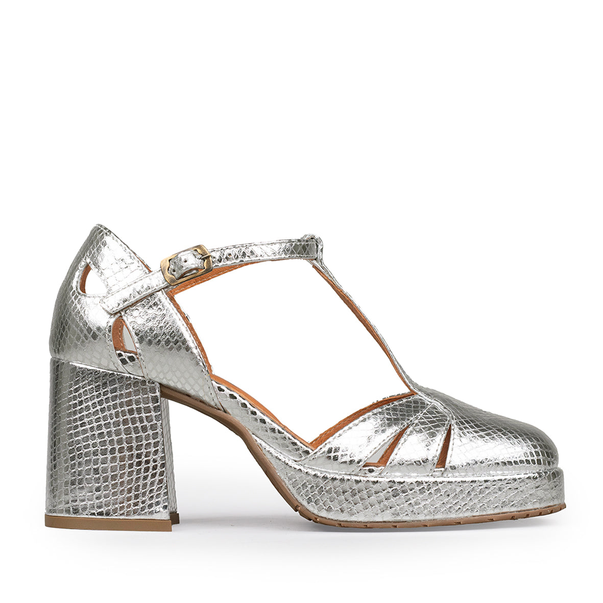 Chaza WIDE Embossed Silver Mid High Shoe by Esska