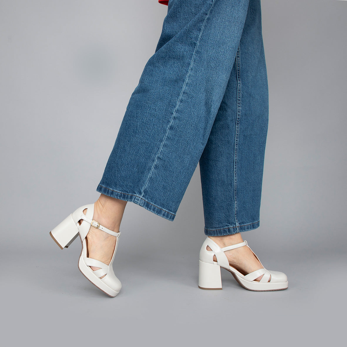 Chaza White Leather Mid High Shoe by Esska