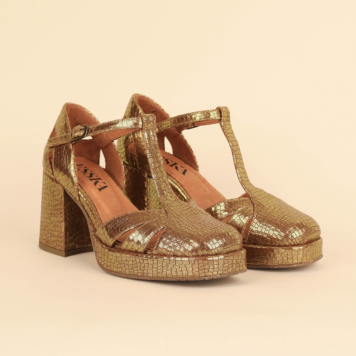 Chaza WIDE Antique Gold Mid Shoe by Esska