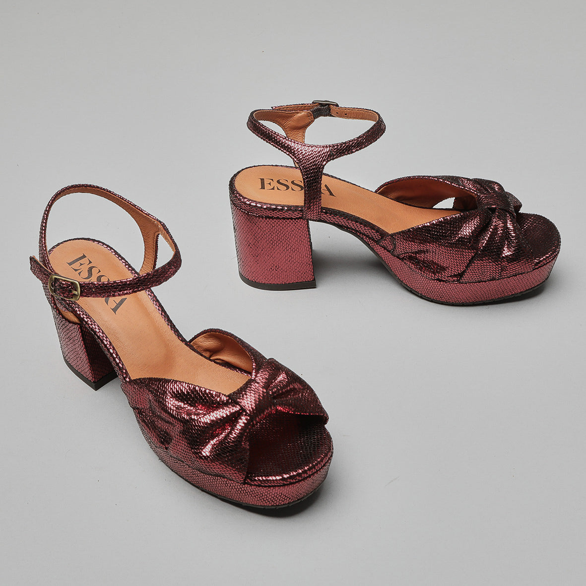 Chilli Metallic Burgundy Mid Sandal by Esska Shoes Ltd