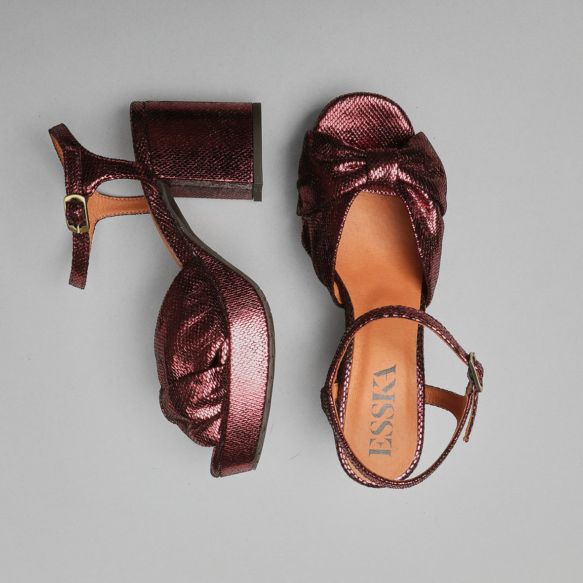 Chilli Metallic Burgundy Mid Sandal by Esska Shoes Ltd