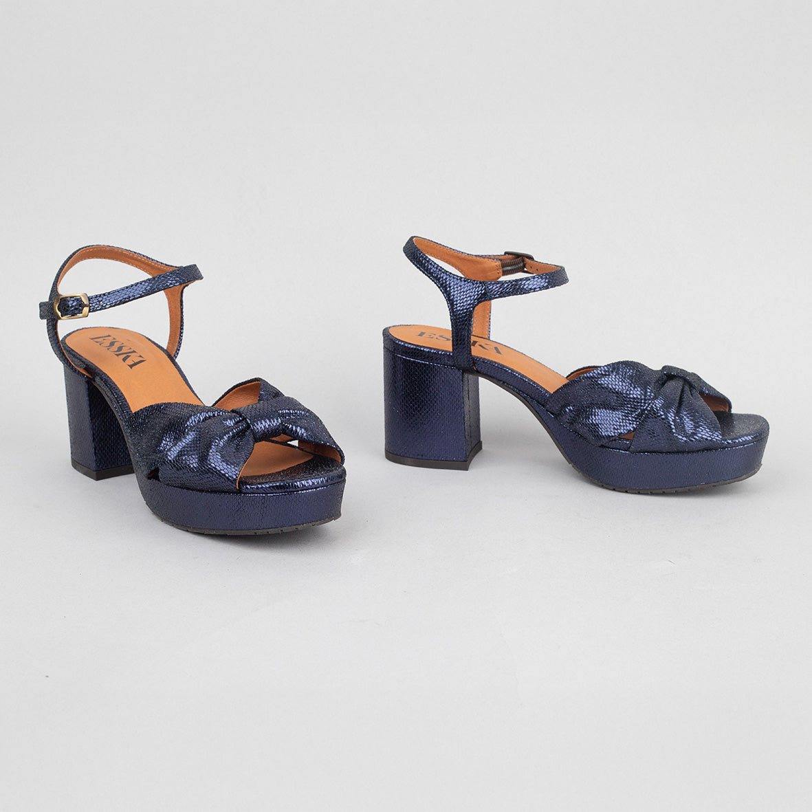 Chilli Metallic Navy Mid Sandal by Esska Shoes Ltd