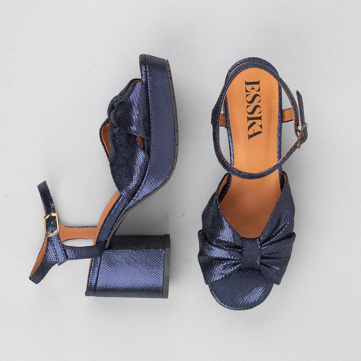 Chilli Metallic Navy Mid Sandal by Esska Shoes Ltd