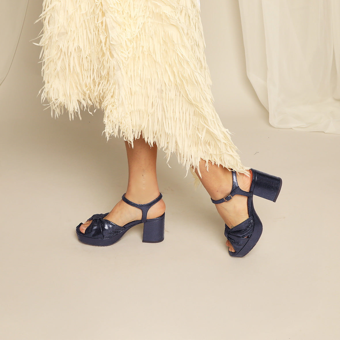 Chilli Metallic Navy Mid Sandal by Esska Shoes Ltd