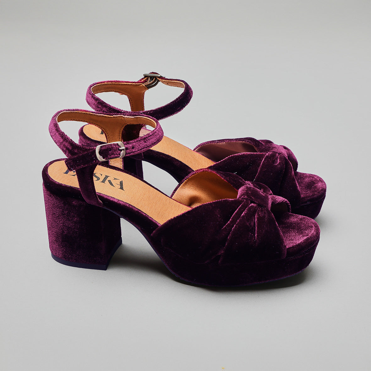 Chilli Velvet Aubergine Mid Sandal by Esska Shoes Ltd