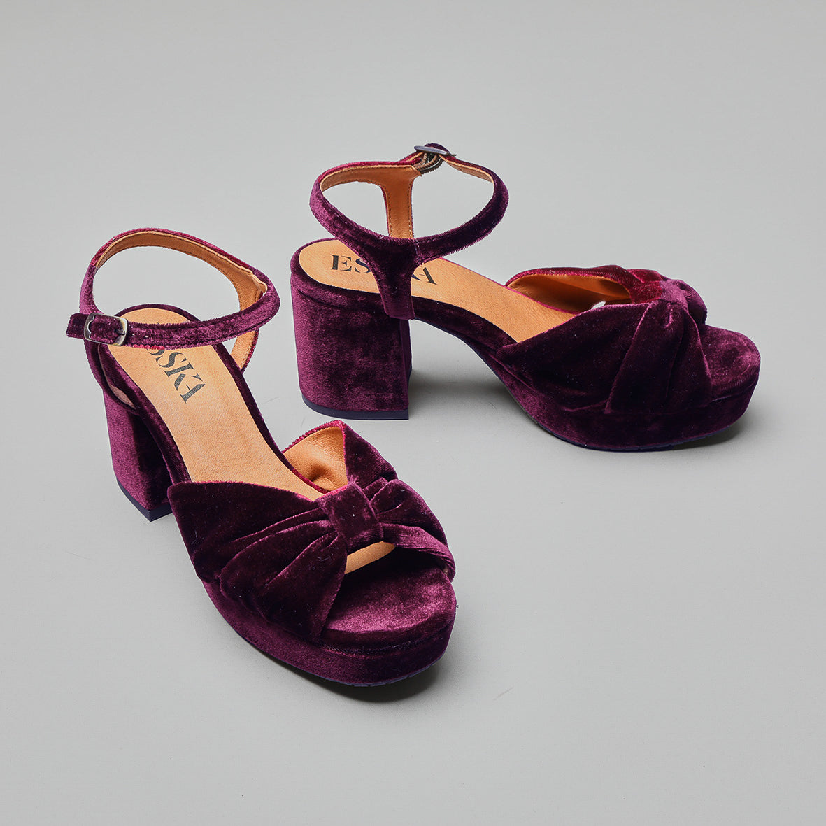 Chilli Velvet Aubergine Mid Sandal by Esska Shoes Ltd