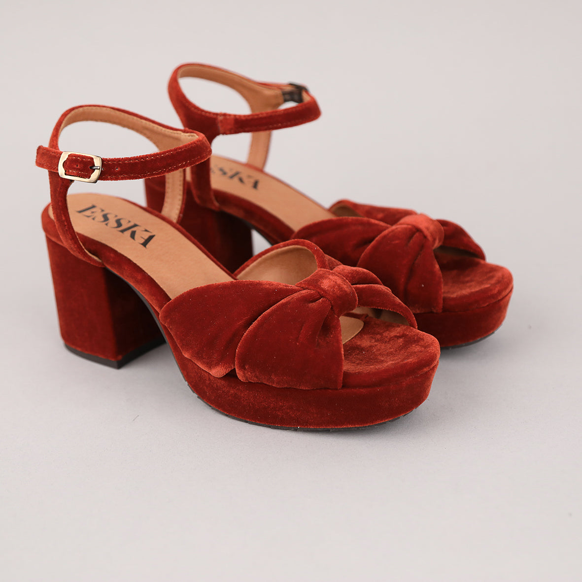 Chilli Velvet Burnt Orange Mid Sandal by Esska Shoes Ltd