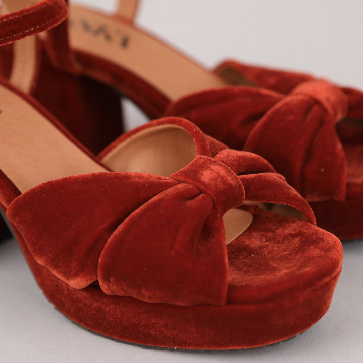 Chilli Velvet Burnt Orange Mid Sandal by Esska Shoes Ltd