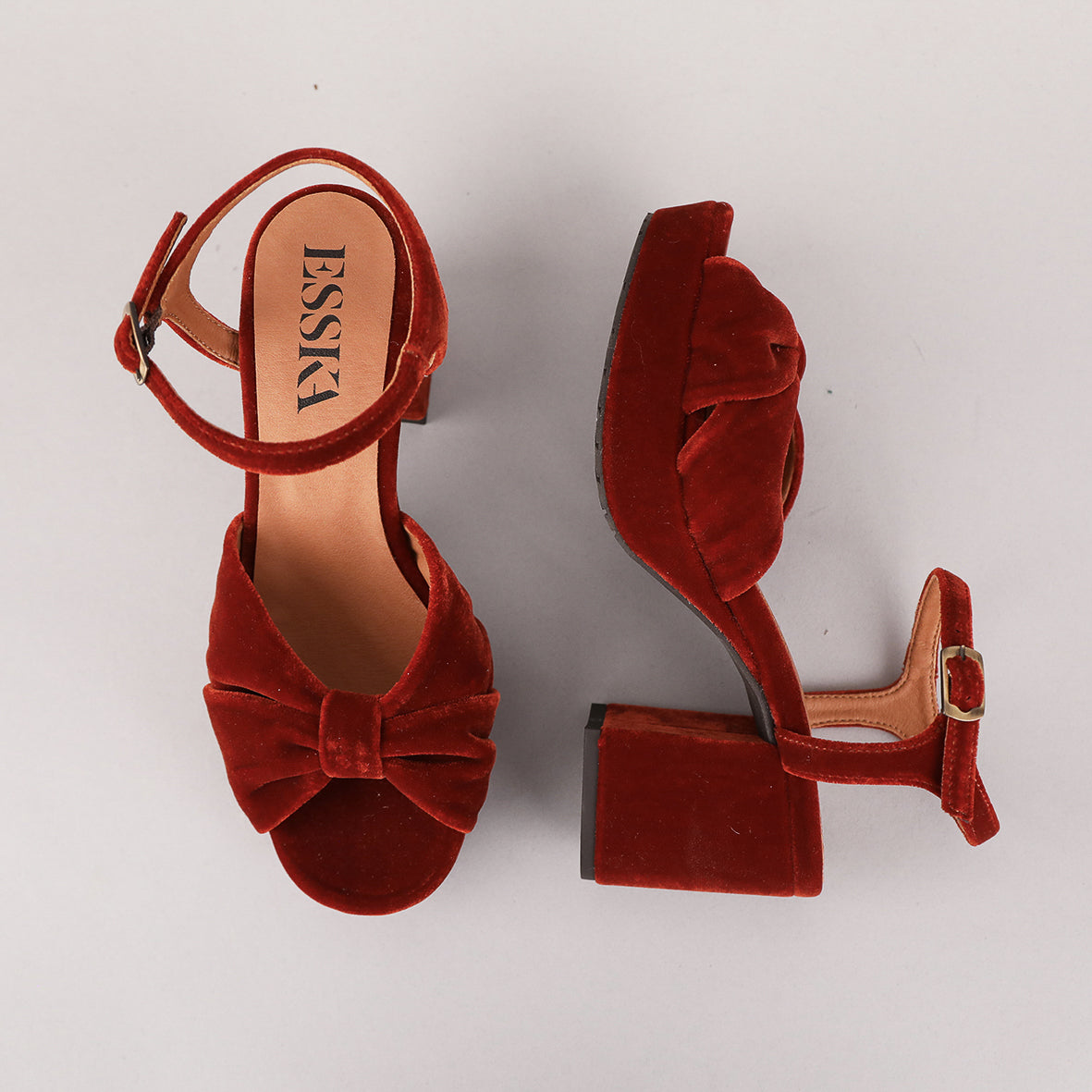 Chilli Velvet Burnt Orange Mid Sandal by Esska Shoes Ltd