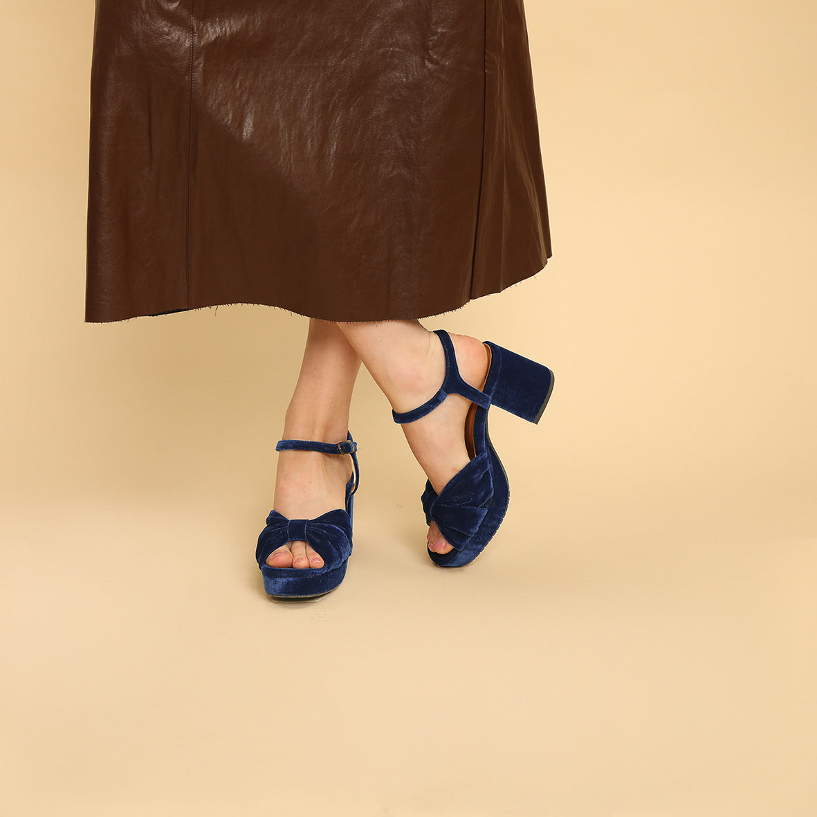 Chilli Velvet Duck Blue Mid Sandal by Esska Shoes Ltd