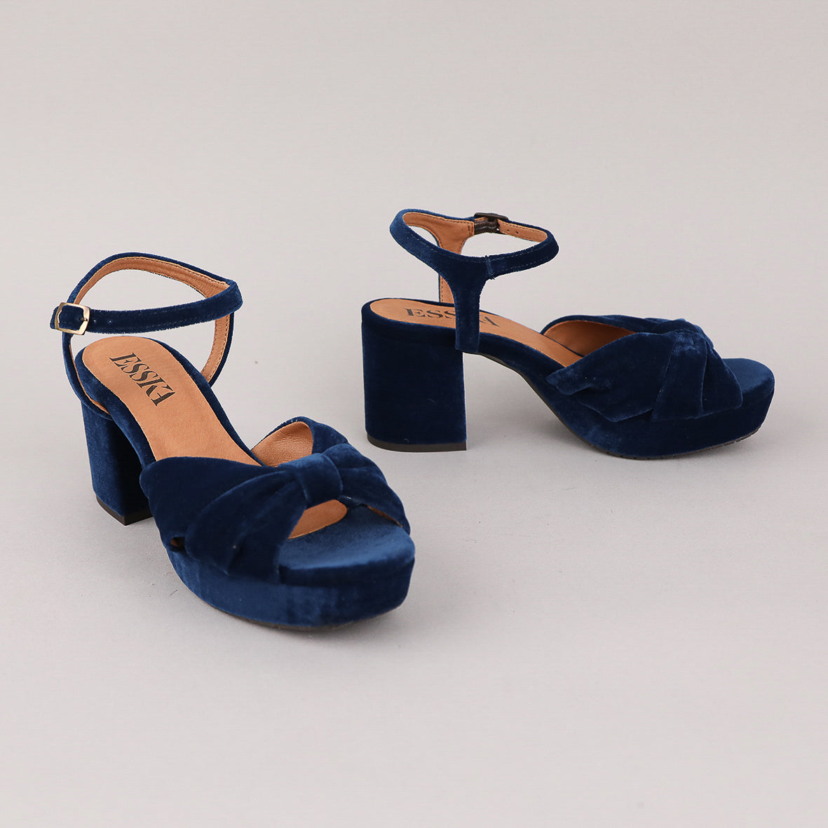 Chilli Velvet Duck Blue Mid Sandal by Esska Shoes Ltd