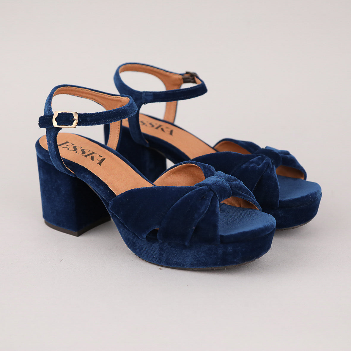 Chilli Velvet Duck Blue Mid Sandal by Esska Shoes Ltd