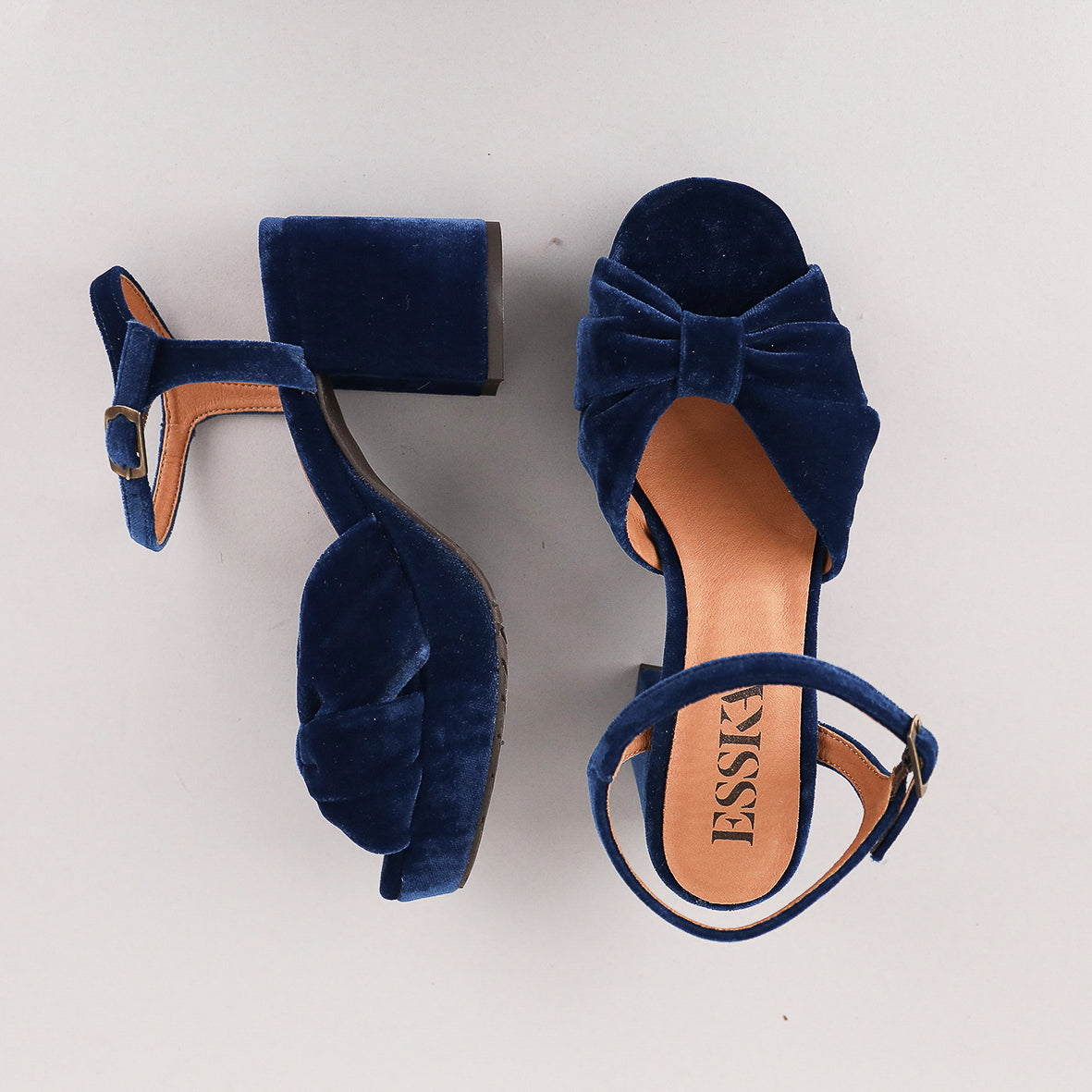 Chilli Velvet Duck Blue Mid Sandal by Esska Shoes Ltd