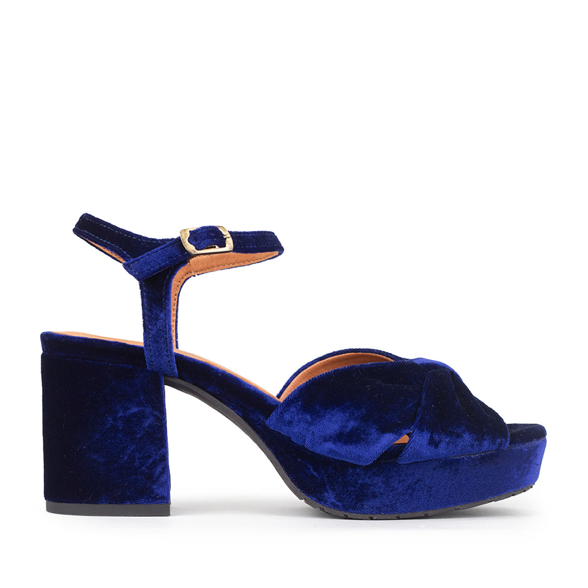 Chilli Velvet Electric Blue Mid Sandal by Esska