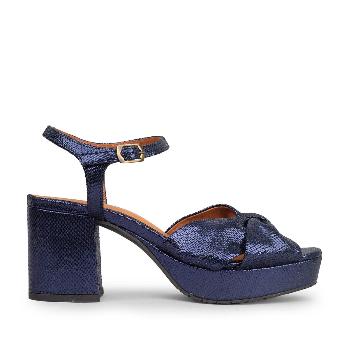 Chilli Metallic Navy Mid Sandal by Esska Shoes Ltd