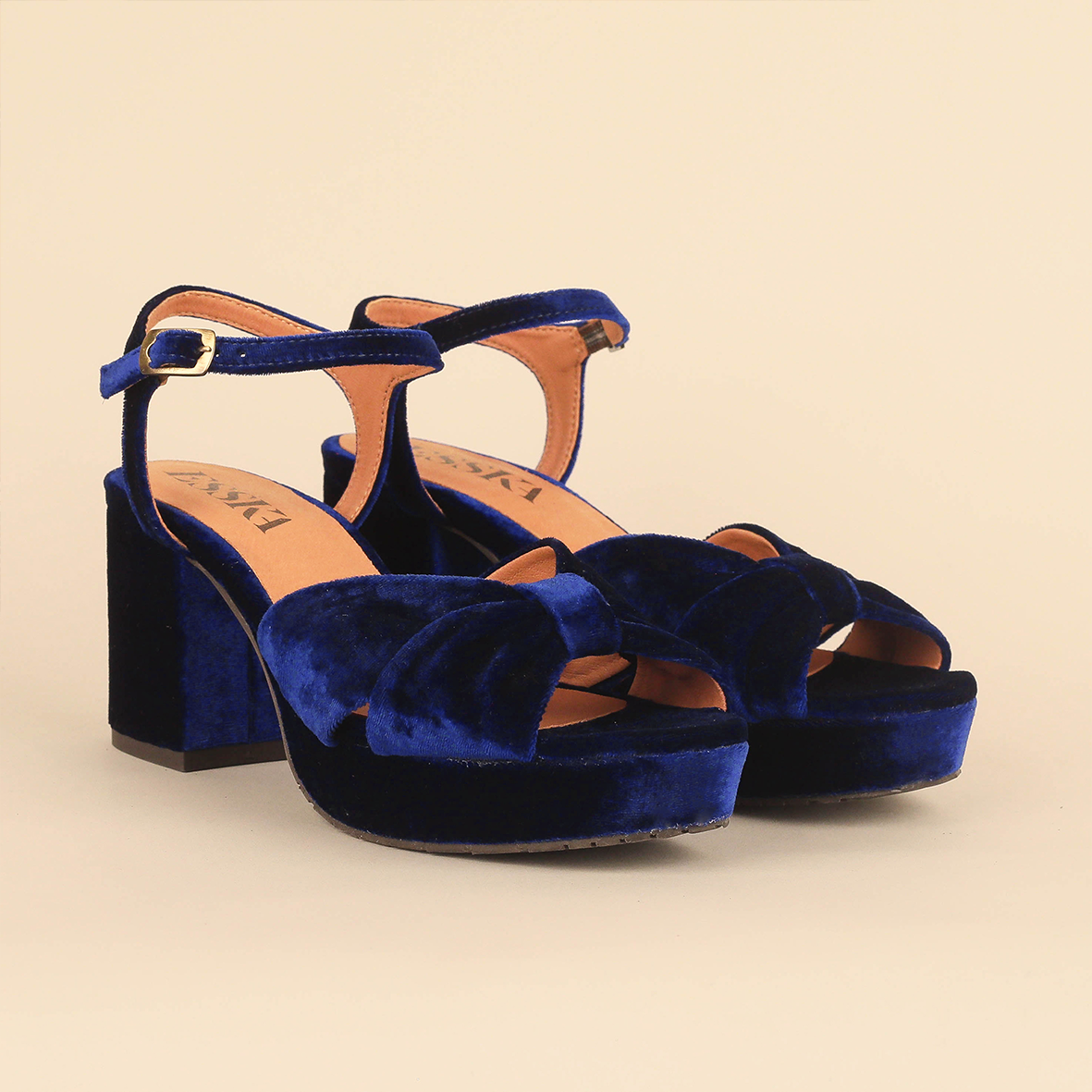 Chilli Velvet Electric Blue Mid Sandal by Esska